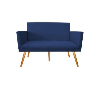 Imagem de Namoradeira Nina Decorativa Suede Azul Marinho 2 Lugares Pés Madeira M