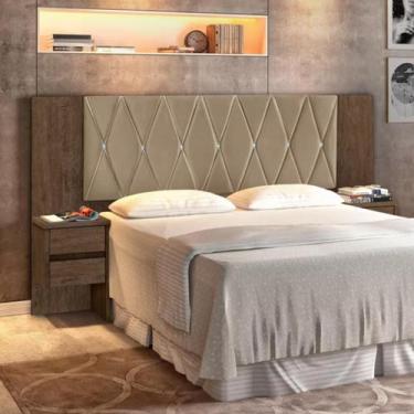 Imagem de Cabeceira Estofada Cama Box Casal e Queen 4 Gavetas 2 Nichos - cabecei