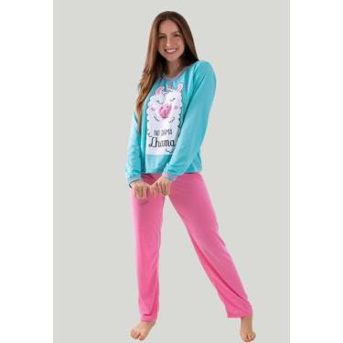 Imagem de Pijama Longo Lhama Azul e Rosa - DILUXO, Azul, M