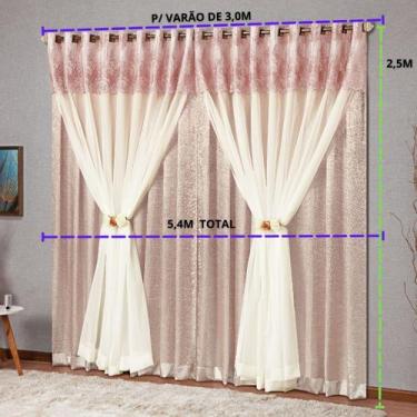 Imagem de Cortina Com Voil E Cetim Amassado Nobreza 3,00 X 2,50 Rose - Decorativ