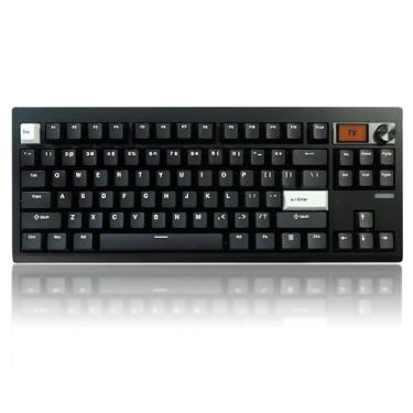 Imagem de Cmokifuly GMK87 TKL Teclado mecânico, interruptores lineares trimodo, teclas PBT 85 teclas + botão rotativo + tela TFT-LCD Hotswap montada, via teclado RGB programável para jogos (preto, marrom)