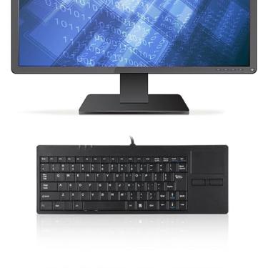 Imagem de EIMSOAH Teclado Touchpad USB com fio, teclado ultrafino de 86 teclas, com porta de hub integrada para desktop, laptop, PC, tablet ergonômico, preto