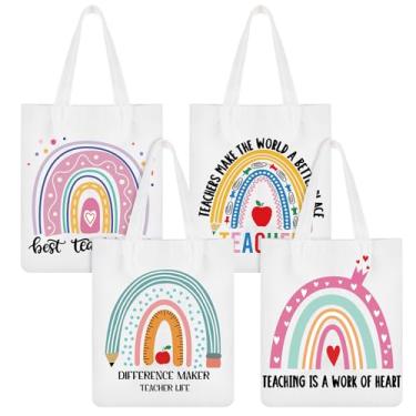 Imagem de Mixweer 4 peças, presentes de agradecimento ao professor, sacolas de lona para professores, sacolas de presente para professores, presentes de Natal, material escolar, Branco, approx. 40 x 38 x 8 cm