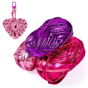 Imagem de Camiseta metálica fio de tecido de tricô para saco feito à mão, cobertor de crochê, para saco de crochê, tapete de tecelagem, para iniciantes, faça você mesmo, chaveiro, 3 rolos 37 jardas/33 m/rolo