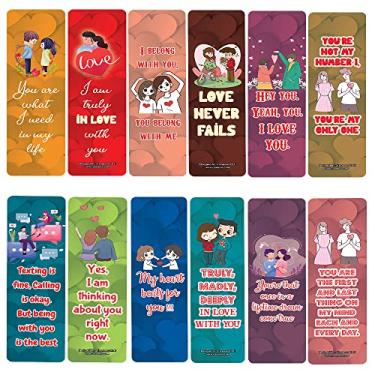 Imagem de Creanoso Marcadores de livro I'm Truly in Love with You (2 conjuntos x 6 cartões) – Conjunto de cartas inspiradoras diárias – Cortador de página de livro interessante – Ótimo presente para adultos e