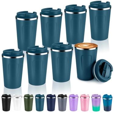 Imagem de Volhoply Caneca de café de viagem isolada a vácuo de parede dupla de 355 ml com tampa dobrável a granel pacote com 8, xícara de café reutilizável à prova de vazamento, copos térmicos portáteis de café