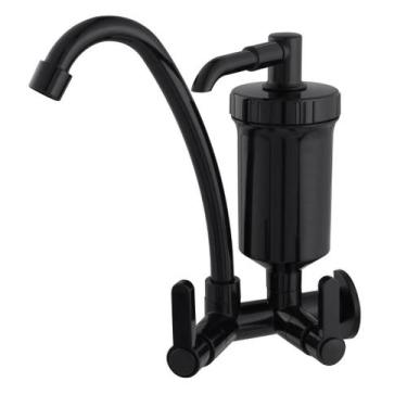 Imagem de Torneira Com Filtro de Parede 1/4 De Volta ABS - Preta - Montelar Acab