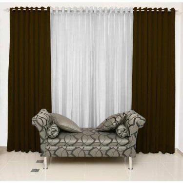 Imagem de Cortina Bicolor Rústica com Ilhóses Cromado 4 x 2,5  Admirare, Marrom