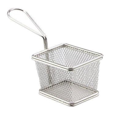 Imagem de Mini Cesta Retangular para Alimentos Aço Inox Prata 10 x 8 x 7,5cm - D