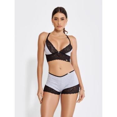 Imagem de Baby doll feminino sexy cropped em renda sem bojo e pingente - ALTIÊ, 