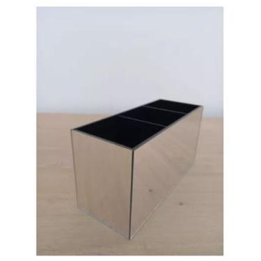 Imagem de Porta Maquiagem Acrílico Preto Espelhado Prata Pincel Rímel - AGV Cria