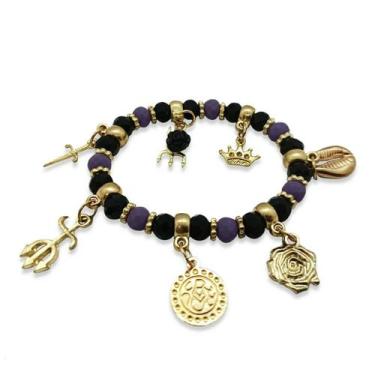 Imagem de Pulseira Maria Mulambo Lilas Umbanda Candomblé Ajustável - flash