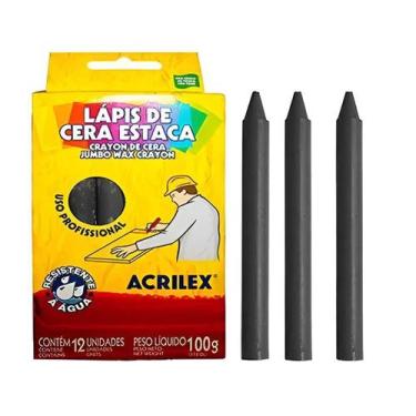 Imagem de Caixa com 12 Lápis de Cera Estaca para Madeira Cimento Mármore Acrilex