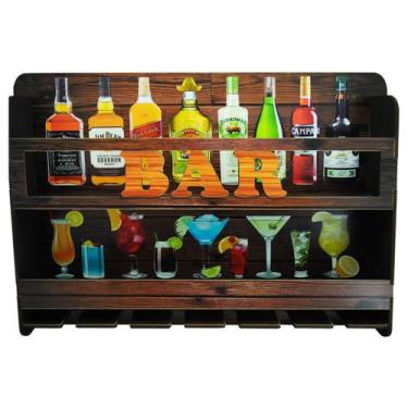 Imagem de Bar de Parede Para Garrafas e 6 Taças 66x12x47 Mdf Madeira - Atacadão 