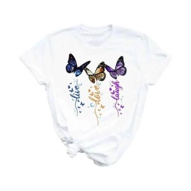 Imagem de Camiseta Feminina com Estampa de Borboleta - Manga Curta e Gola Redond