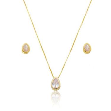 Imagem de Conjunto Colar Pingente e Brinco Pequeno Zircônia Elegante - Enzara Jó