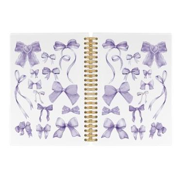 Imagem de Pugwak Caderno de diário Coquette Bows – Caderno moderno preppy funky roxo pautado para meninas adolescentes mulheres professoras, material de escritório de volta às aulas, caderno espiral de capa