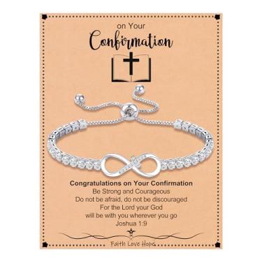 Imagem de Btysun Pulseiras Infinity para mulheres, presentes de Natal para namorada, mãe, filha, coração ajustável, rosa, batimento cardíaco, cruz, mãe, tênis, joias para meninas adolescentes, 7 inch, Metal,