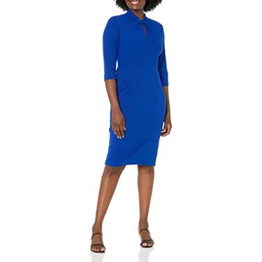 Imagem de Donna Morgan Vestido feminino com bainha de crepe com nó, Safira azul, 42