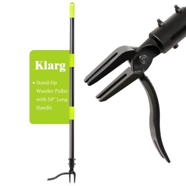 Imagem de Klarg Extrator de ervas daninhas de 4 garras com cabo longo de 127 cm, ferramenta extrator de ervas daninhas de dente-de-leão, extrator de ervas daninhas resistente para cuidados de jardim e gramado,