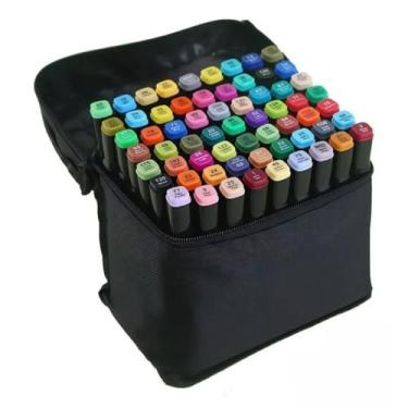 Imagem de Canetinha Ponta Dupla para Colorir Kit Estojo de Canetas Escolar Marcador Coloridas Permanente Duas Pontas (60 Cores)