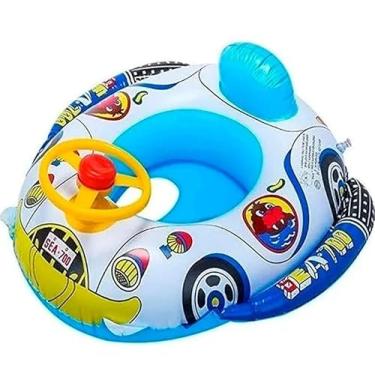 Imagem de Boiá Infantil Inflável com Volante para Piscina e Parque Aquático, Azul e Amarelo