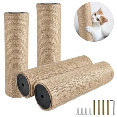 Imagem de Lainballow 4 peças de substituição de poste arranhador para gatos, peças de reposição de árvore de gato de juta natural, mastro arranhador para gatos com 8 parafusos M8 e 1 chave para torre de