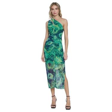 Imagem de Donna Morgan Vestidos midi formais e coquetéis de um ombro só para mulheres, Verde/azul tinta, 38