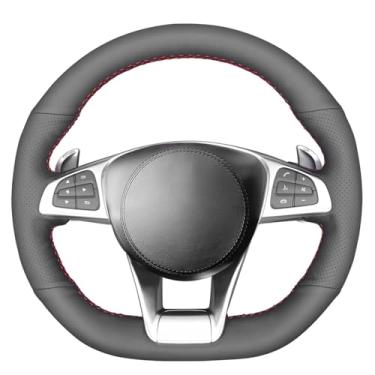 Imagem de MEWANT Capa de volante costurada para Mercedes-Benz A 45 AMG/C 43 63 AMG/CLA 45/ CLS 63 AMG/E 43 63 AMG/S 63 65 AMG/SLC 43 AMG/GLA 45 AMG/GLC 43 63 AMG/GLE 43 63 AMG/GLS 63 AMG/