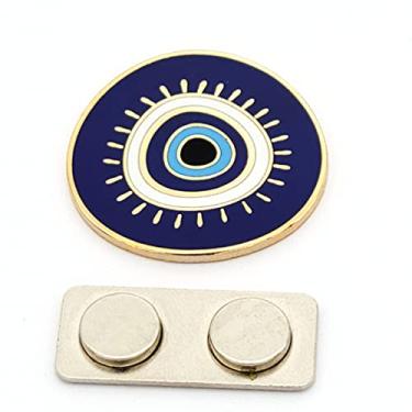 Imagem de ZPINZ Evil Eye Nazar Cheshm Enamel Lapel Pin with Magnetic Backing for jacket, backpack, memorial, clothes, bag, shirt Blue Red White Shiny Silver 1.25 inch / 32 mm