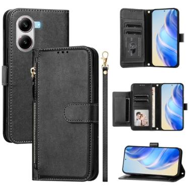 Imagem de Kukoufey Capa para celular compatível com Xiaomi Redmi Turbo 4 5G, compatível com Xiaomi Poco X7 Pro 5G Flip PU couro zíper carteira capa preta