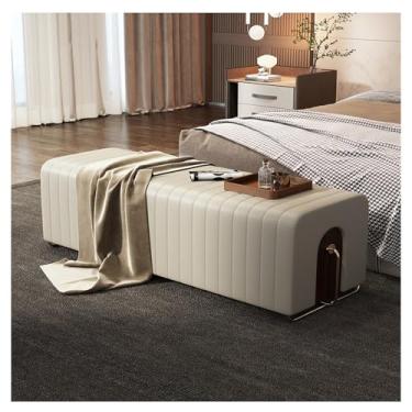 Imagem de Banco de cabeceira estofado de couro sintético otomano, banco longo adornado moderno, banco de entrada de pele sintética com pernas de metal, banco de cama para sala de estar, banco colocado no final