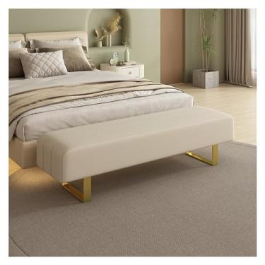 Imagem de Banco de cabeceira para cama, banco de entrada moderno, banco de jantar estofado de couro sintético, banco de vaidade com pernas de metal, banco de quarto tufado para sala de maquiagem, sala de estar,