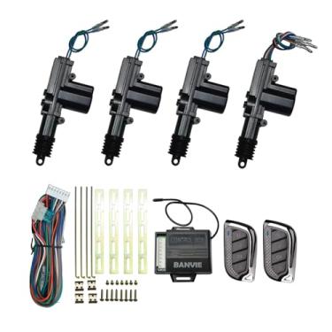 Imagem de BANVIE Sistema de entrada sem chave para carro com 4 atuadores de fechadura de porta, fechadura de porta elétrica central de carro com transmissor de controle remoto de 4 botões, instalações elétricas
