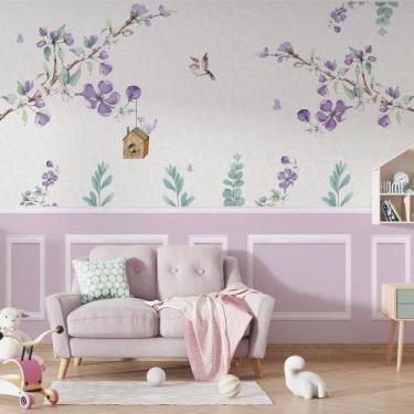Imagem de Papel de parede Jardim encantado Lilás AL 02 pássaros flores e borbole