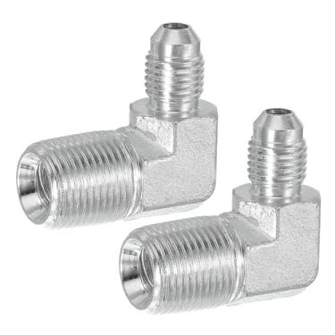 Imagem de PATIKIL Adaptador de tubo de 90 graus, 2 peças macho 7/40.6 cm flare 37° JIC x 3/20.3 cm BSPT conector macho encaixe de cotovelo de aço carbono para ar fluido hidráulico combustível óleo de água,