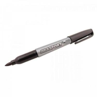 Imagem de Caneta Marcador Permanente Ponte Fina Preta BRASFORT - CX / 12