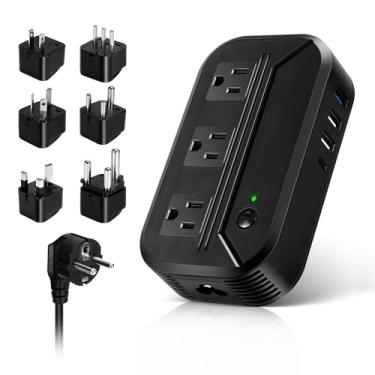 Imagem de Conversor de voltagem 2300W Power Step Down 220V a 110V Adaptador universal de viagem Transformador de energia com 3 saídas CA 3 portas USB 1 Tipo-C Carregamento EU/UK/AU/US/IT/in/África do Sul Preto