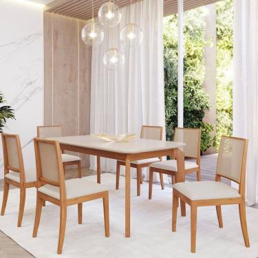 Imagem de Sala de Jantar Ficus 160cm com 6 Cadeiras Buriti Madeira/ Offwhite