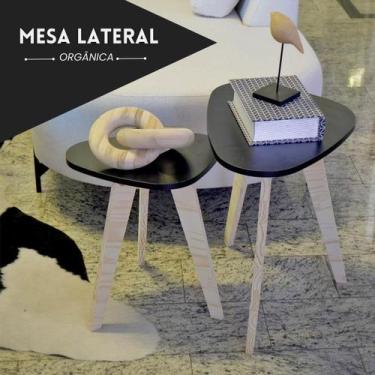 Imagem de Kit Mesa Orgânica Tripe de Canto Decorativa Sala Apoio - Kelan, Preto