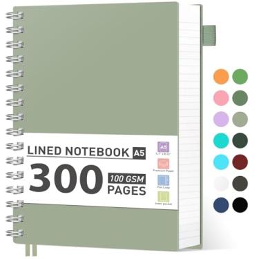 Imagem de AHGXG Caderno espiral – Caderno A5 pautado universitário, pequeno 14,5 x 21 cm, diário de caderno de 300 páginas grossas, papel forrado de 100 GSM, capa dura de plástico, para trabalho, escritório,