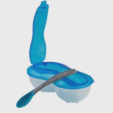 Imagem de Prato Infantil com Divisórias, Tampa e Colher Azul Clingo
