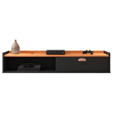 Imagem de Rack Suspenso Tv 1.20 Home Decor 1 Portas Puxador Concha Nicho Decorativo Organizador Sala Quarto - Preto/Cinamomo - rpm Móveis