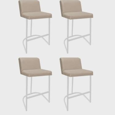 Imagem de Kit 04 Banquetas Com Encosto Noah Luxo Confort Bistrô Cozinha Ferro Branco Sintético Bege - Ahazzo Móveis
