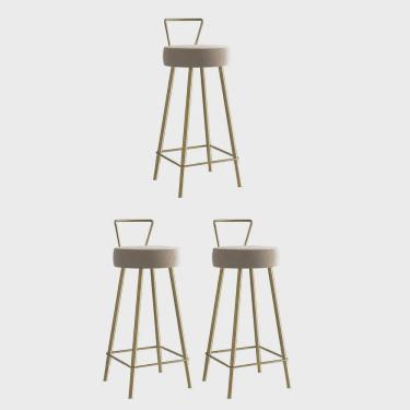 Imagem de Kit 03 Banqueta Alta Com Encosto Tais Eiffel Cozinha Bar Bistrô Ferro Dourado Corino Bege - Ahz Móveis