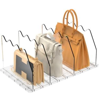 Imagem de YadklDrnE Organizador de bolsa para armário, organizador ajustável de acrílico transparente elegante - divisórias de prateleira multifuncional para espaços de casa e escritório (4 defletores + 1