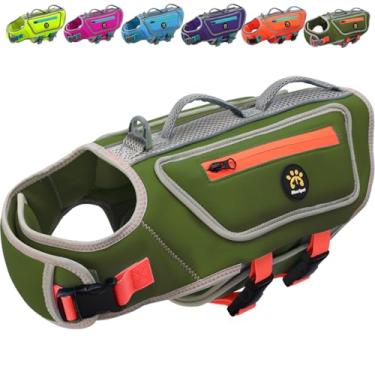 Imagem de Sheripet Colete salva-vidas para cães para natação, colete salva-vidas para cães grandes, colete flutuante refletivo de boa visibilidade, maiô de neoprene ajustável para animais de estimação com alça