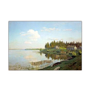 Imagem de Reprodução famosa de belas artes. Levitan Isaak Iliich. Cenário de vila de pescadores. Póster de belas artes. Impressão em tela Arte de parede em tela Decoração de casa - 60 x 40 cm sem moldura