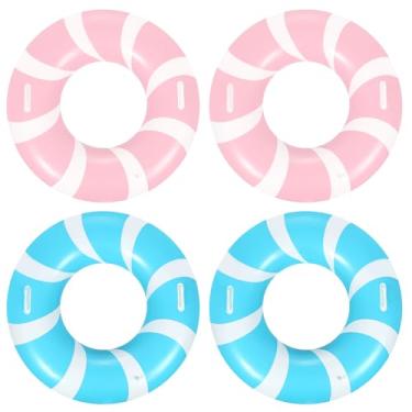Imagem de 4 peças de anel de natação jumbo de 100 cm com estampas divertidas, boias de piscina listradas, tubos de piscina, flutuadores infláveis, flutuadores de praia flutuantes de verão, anel de natação