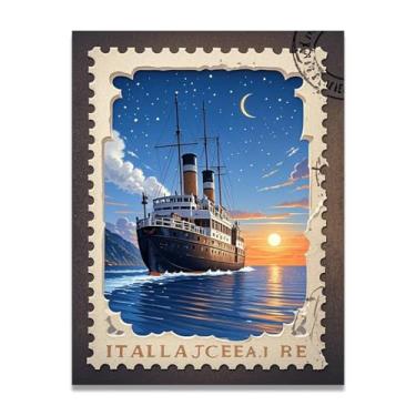 Imagem de Italian Coastline Steamship Impressão em tela vintage Italian Steamship - Carimbo de papel envelhecido 60 x 78 cm